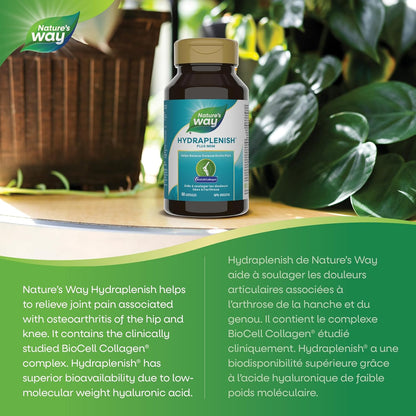 Nature's Way Hydraplenish Plus 膠原蛋白、MSM 和透明質酸、骨關節炎關節疼痛支持、BioCell 膠原蛋白，60 粒膠囊