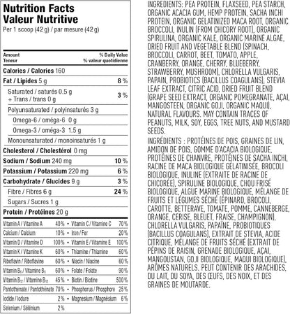 Vega 全效合一纯素蛋白粉，天然无糖（22 份）+ 法国香草（20 份）| 超级食品成分，维生素，增强免疫力