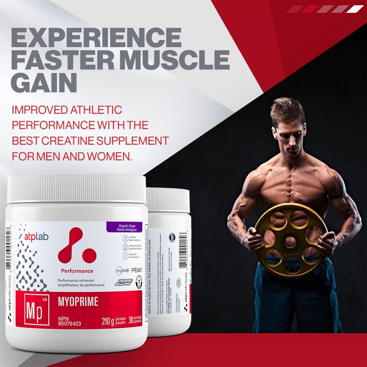 ATP LAB - Myoprime 210克（有机葡萄味）30份 - 肌酸一水合物粉 - 肌酸蛋白粉 - 性能增强剂 - 减少蛋白质分解