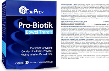 CanPrev - Pro-Biotik 肠道转运，30 粒素食胶囊，30 天用量 - 温和支持规律排便和消化平衡，益生菌可温和缓解便秘并保持健康的肠道转运时间