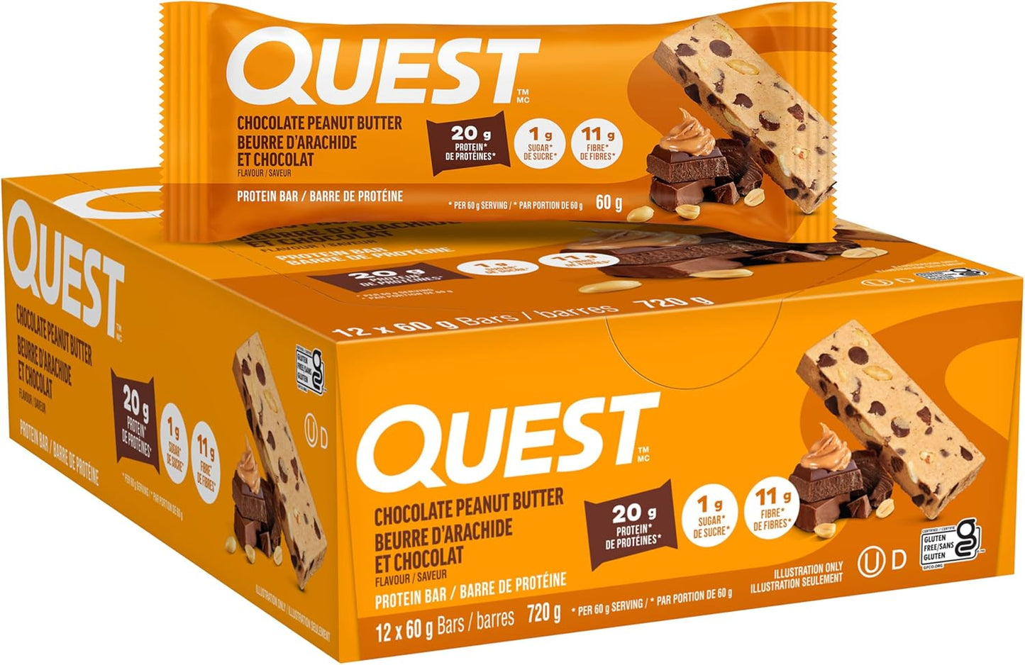 Quest Nutrition 巧克力花生酱味蛋白棒，高蛋白，无麸质，12 支
