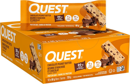 Quest Nutrition 巧克力花生酱味蛋白棒，高蛋白，无麸质，12 支