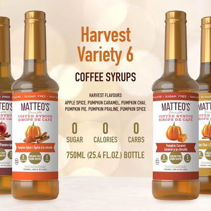 Matteo's Barista Style 无糖咖啡糖浆 - 4 种口味 Harvest 混合装，无卡路里，适合生酮饮食的咖啡糖浆和口味，美味咖啡糖浆，适合居家和工作时饮用的咖啡糖浆 25.4 盎司