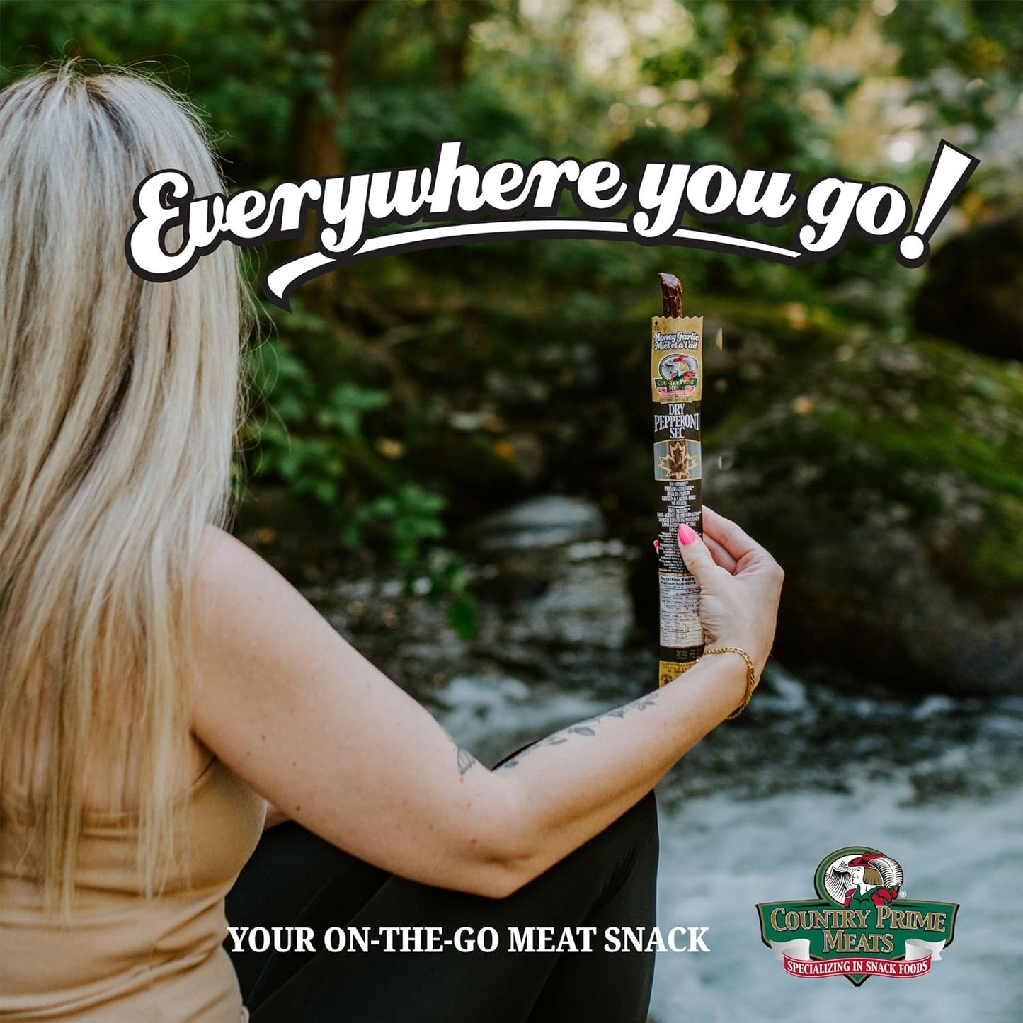 Country Prime Meats Honey Garlic Dry Cured Pepperoni Sticks. 100% Made In Canada. High Protein Snack. No Nitrites, No Artificial Flavours, Naturally Smoked, Gluten Free. 40g (Pack of 25)