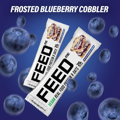 Nutrabolics- Feed me, Vegan Real Food Protein Bar, Frosted Blueberry Cobbler Box, 12 x 65 grams