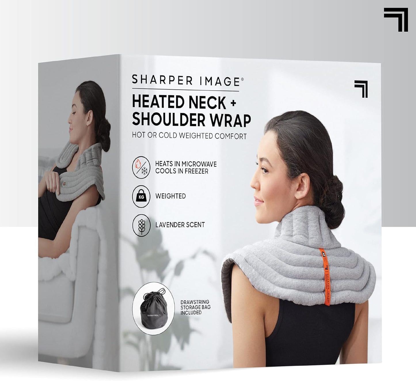 SHARPER IMAGE Heated Neck & Shoulder Aromatherapy Wrap, Lavender Scented Hot & Cold Therapy, Weighted Muscle Pain & Stress Relief, Luxurious Soft Plush, Adjustable Fit, Relaxation & Self-Care