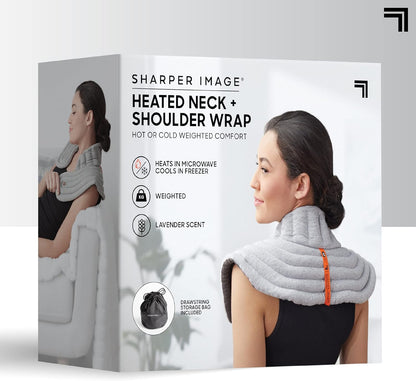 SHARPER IMAGE Heated Neck & Shoulder Aromatherapy Wrap, Lavender Scented Hot & Cold Therapy, Weighted Muscle Pain & Stress Relief, Luxurious Soft Plush, Adjustable Fit, Relaxation & Self-Care