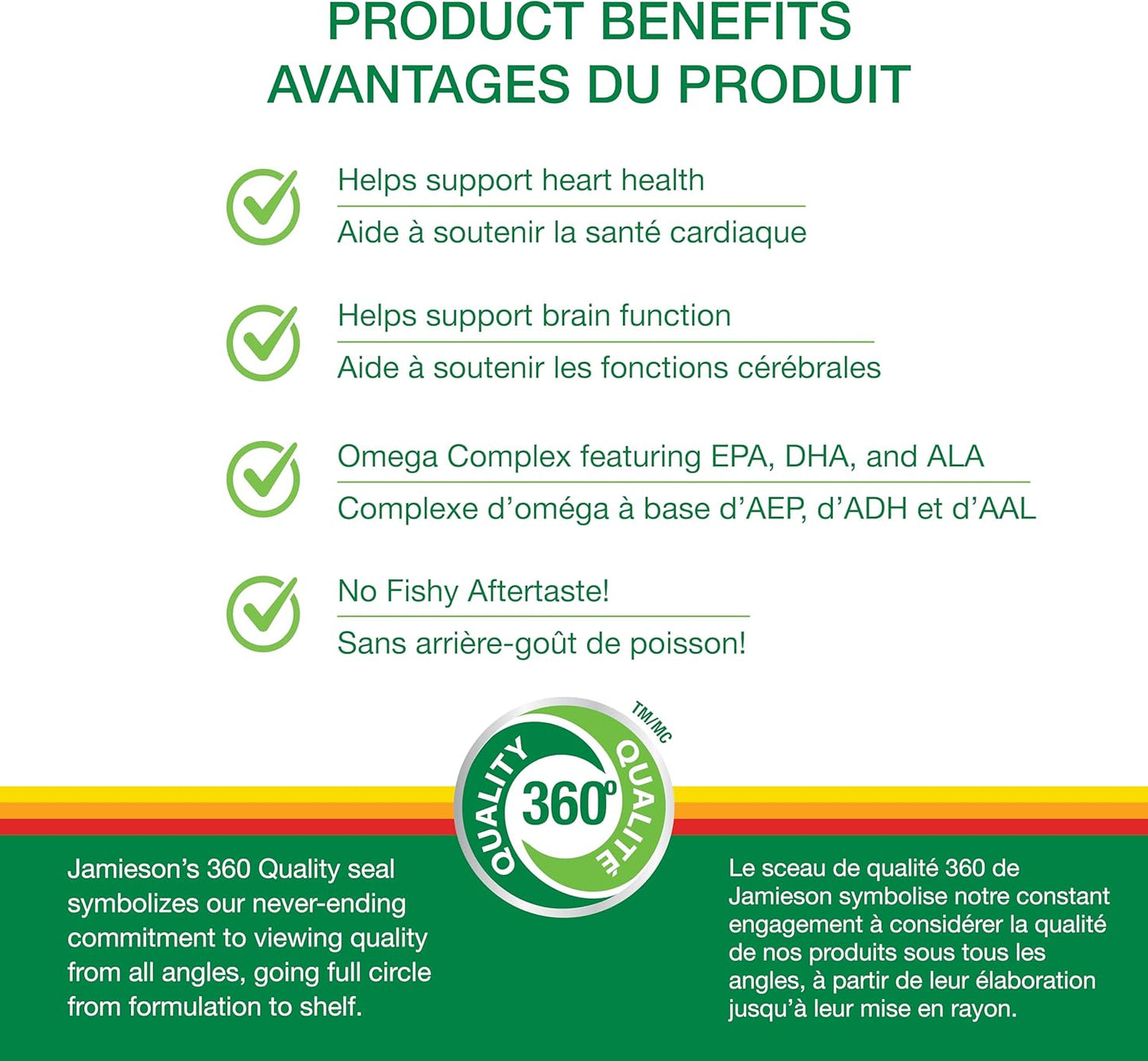 Jamieson Omega-3-6-9 1200 毫克，無魚腥味，魚油、琉璃苣油和亞麻籽油。支持心臟和大腦健康，富含 EPA、DHA 和 ALA，非基因改造，無麩質，180 粒軟膠囊，加拿大製造