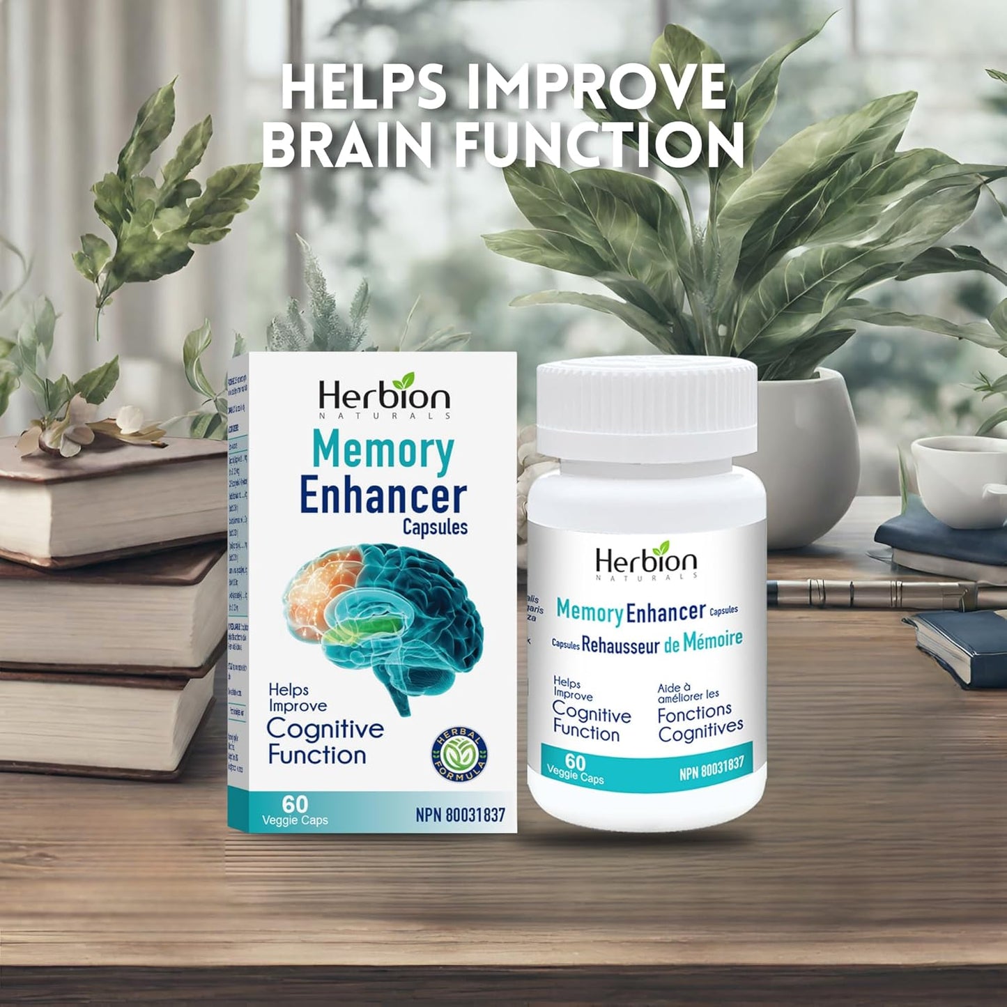 Herbion Naturals Memory Enhancer helps Improve Cognitive Function with Ginkgo biloba, Emblic, Coriander, Thyme, Lavender & Licorice extracts for adults. 60 Veggie Caps