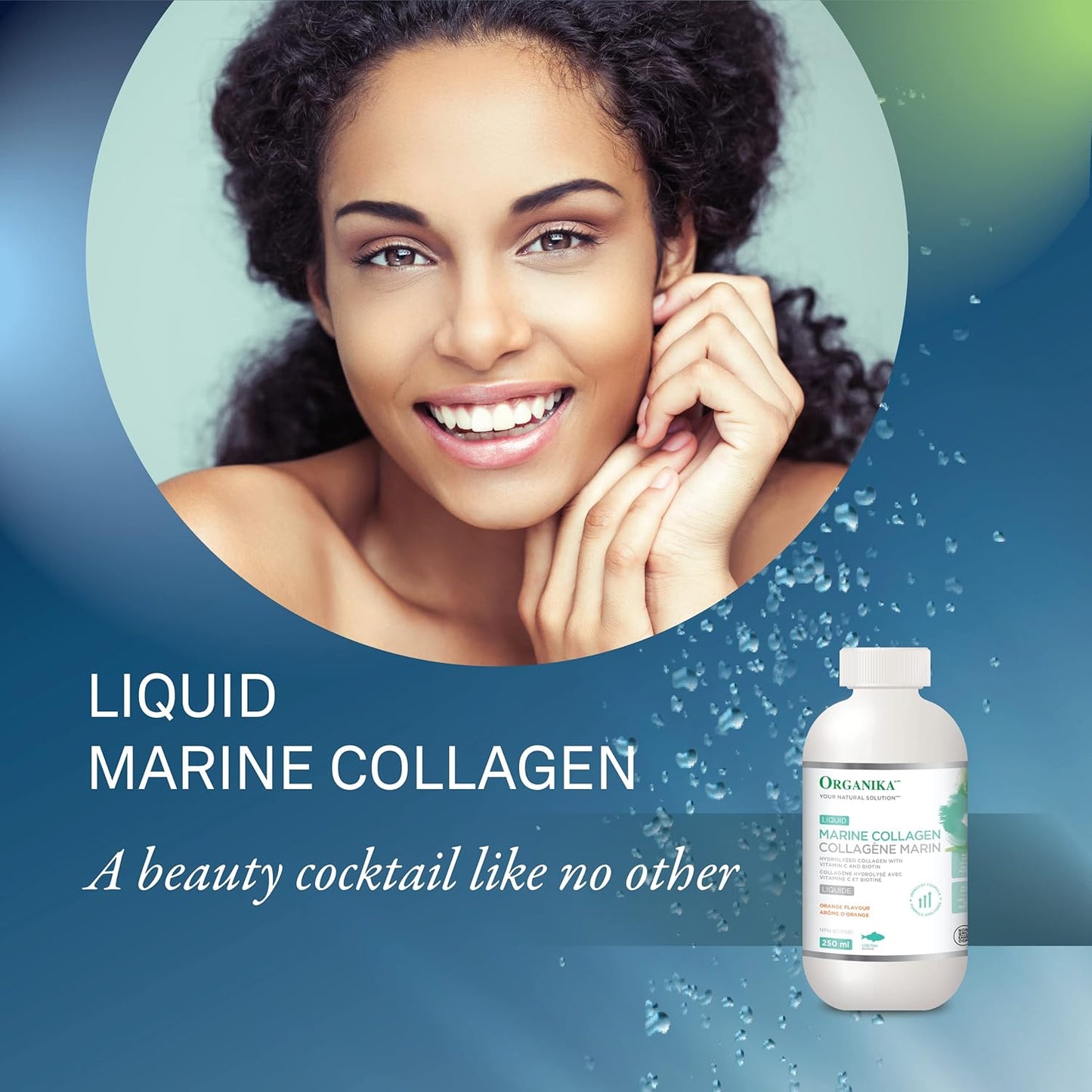 Organika Canadian-Made Liquid Marine Collagen - with Added Vitamin C and Biotin - Orange Flavour- 250ml