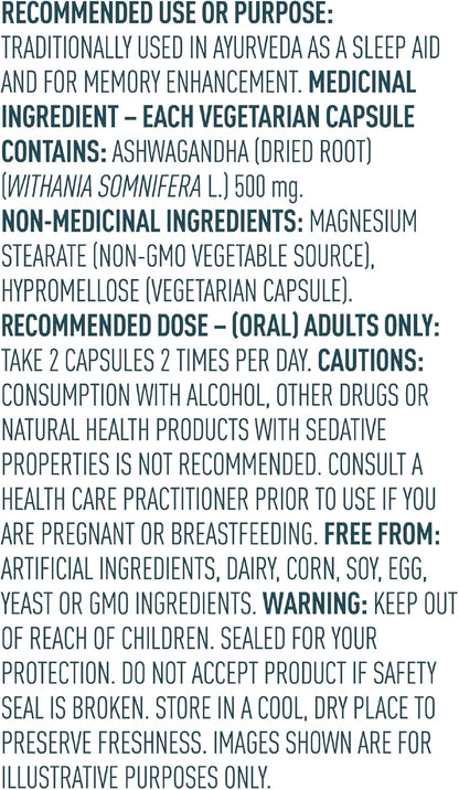 Organika 加拿大制造南非醉茄 - 缓解压力、助眠、改善情绪、平衡甲状腺和血糖 - 60 粒素食胶囊