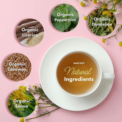 平腹茶清潔 - 含番瀉葉瀉藥的結腸清潔茶，可緩解便秘、腹脹和脹氣 - 排毒清潔，含蒲公英根 - 緩解女性腹脹