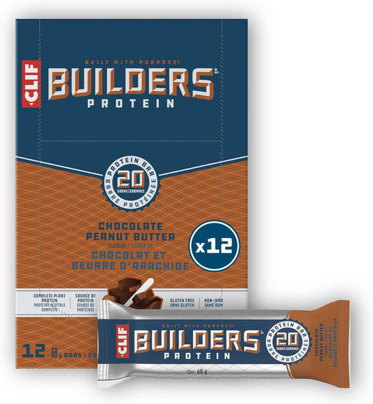 CLIF BUILDERS 蛋白棒，巧克力花生酱口味，20 克蛋白质，加拿大制造，不含麸质，不含人工甜味剂，68 克（12 包）