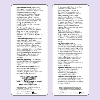 Culturelle 每日消化健康益生菌，男女适用 | 含 100% 天然来源的乳酸杆菌 GG 菌株 †††††† | 药剂师推荐 ††††† | 不含麸质和素食 | 30 粒胶囊