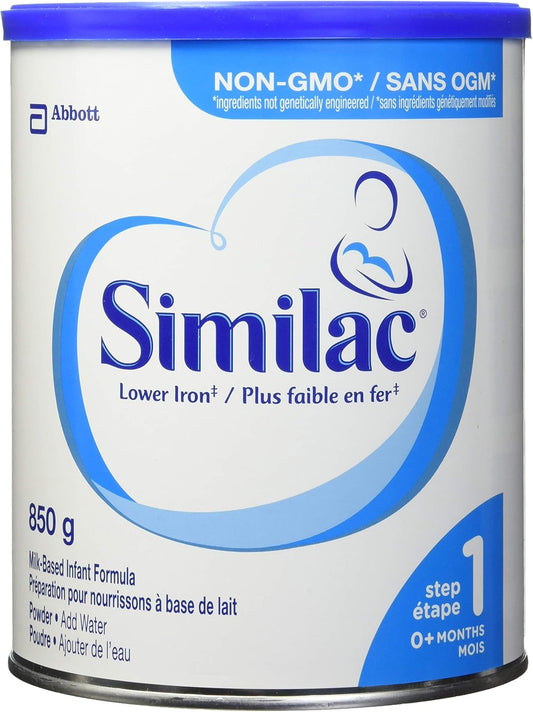 Similac 低鐵非基因改造嬰兒配方奶粉，850 克，0 個月以上
