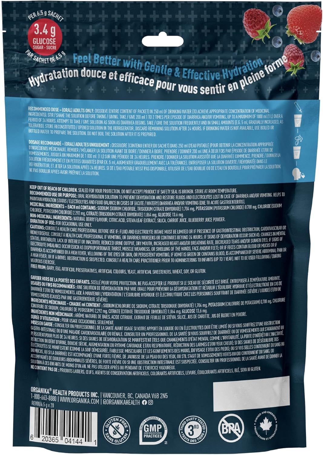 Organika Replenish Electrolytes Powder - Dehydration Relief and Isotonic Electrolyte Powder For Adults, Berry Blast Flavour,Free from Artificial Preservatives, Sweeteners and Colours - 6.5g x 20 sachets