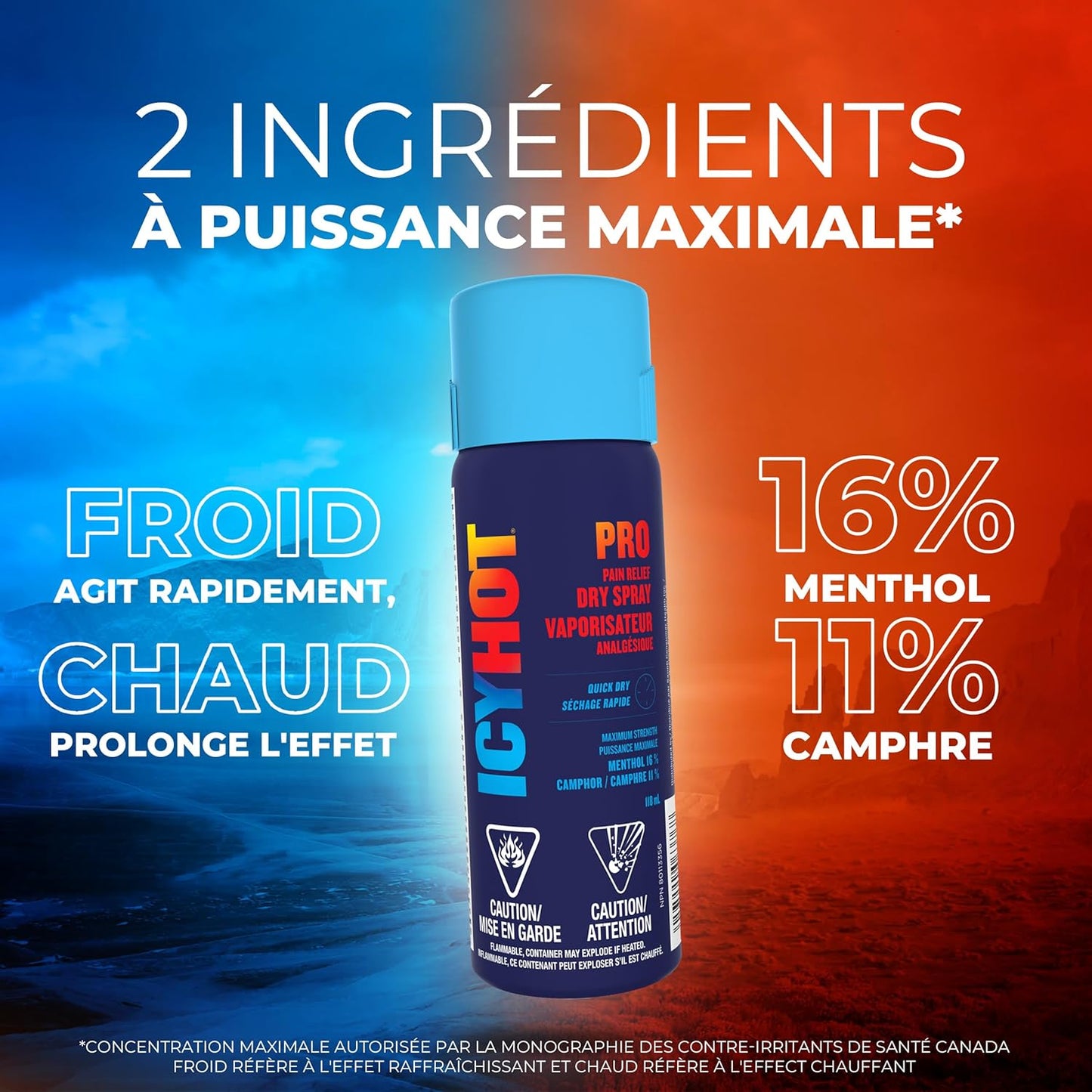 Icy Hot Pro 止痛喷雾，速效干性喷雾，适用于缓解关节炎、单纯背痛、拉伤和扭伤引起的肌肉和关节轻微疼痛，薄荷醇 16%，樟脑 11%，118 毫升