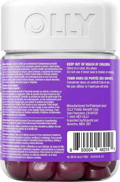 OLLY 睡眠軟糖補充劑有助於促進健康的睡眠週期 Blackberry Zen 含褪黑激素、L-茶氨酸和植物成分 25 天供應量 50 粒軟糖