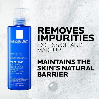 La Roche-Posay Face Wash with Glycerin, Toleriane Purifying Foaming Double Cleansing Gel, Face Wash for Sensitive to Ultra-Sensitive Skin, Fragrance Free, Paraben Free, Oil Free, 400mL