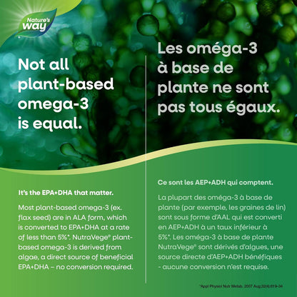 Nature's Way NutraVege 植物基 Omega-3 素食胶囊 – 适合素食主义者的 Omega-3 补充剂，含 300 毫克 DHA + 150 毫克 EPA – 清新薄荷口味 – 支持成人心脏、眼睛和大脑功能，75 粒超值装