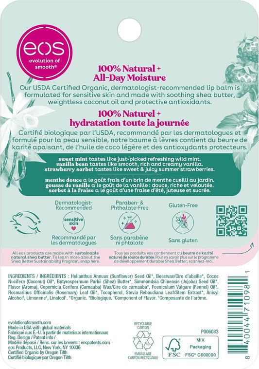 EOS 100% Natural & Organic Lip Balm Stick - Variety Pack | 12g | 3-pack