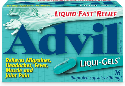 Advil Regular Strength Ibuprofen Pain Relief Liquid-Gels, Fast Acting Pain Relief for Migraine, Back, Neck, Joint, and Muscle Relief, 200mg (16 Count)