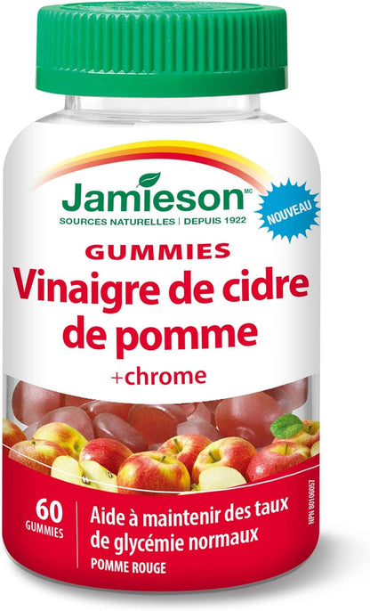 Jamieson Magnesium Gummies - Cranberry Grape Flavour, 60 Count (Pack of 1) & Apple Cider Vinegar Gummies, Vegetarian Red Apple, 60 Count