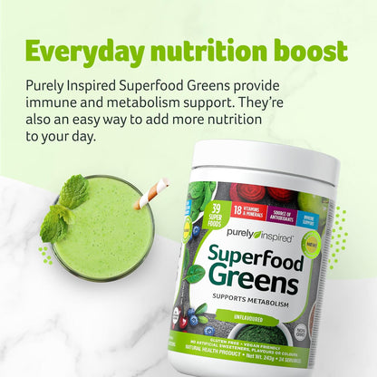 Purely Inspired Greens Superfood Powder for Women and Men - Organic Greens Smoothie Blend Supports Digestive Health & Immunity - Fruit & Veggie Blend, Gluten-Free (24 Servings)