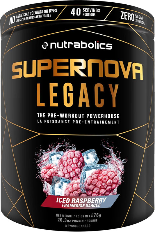 Nutrabolics Supernova Legacy - 專注力、能量和高強度泵感，不含肌酸的鍛煉前補充劑，含瓜氨酸和β-丙氨酸 - 40 份，冰鎮覆盆子
