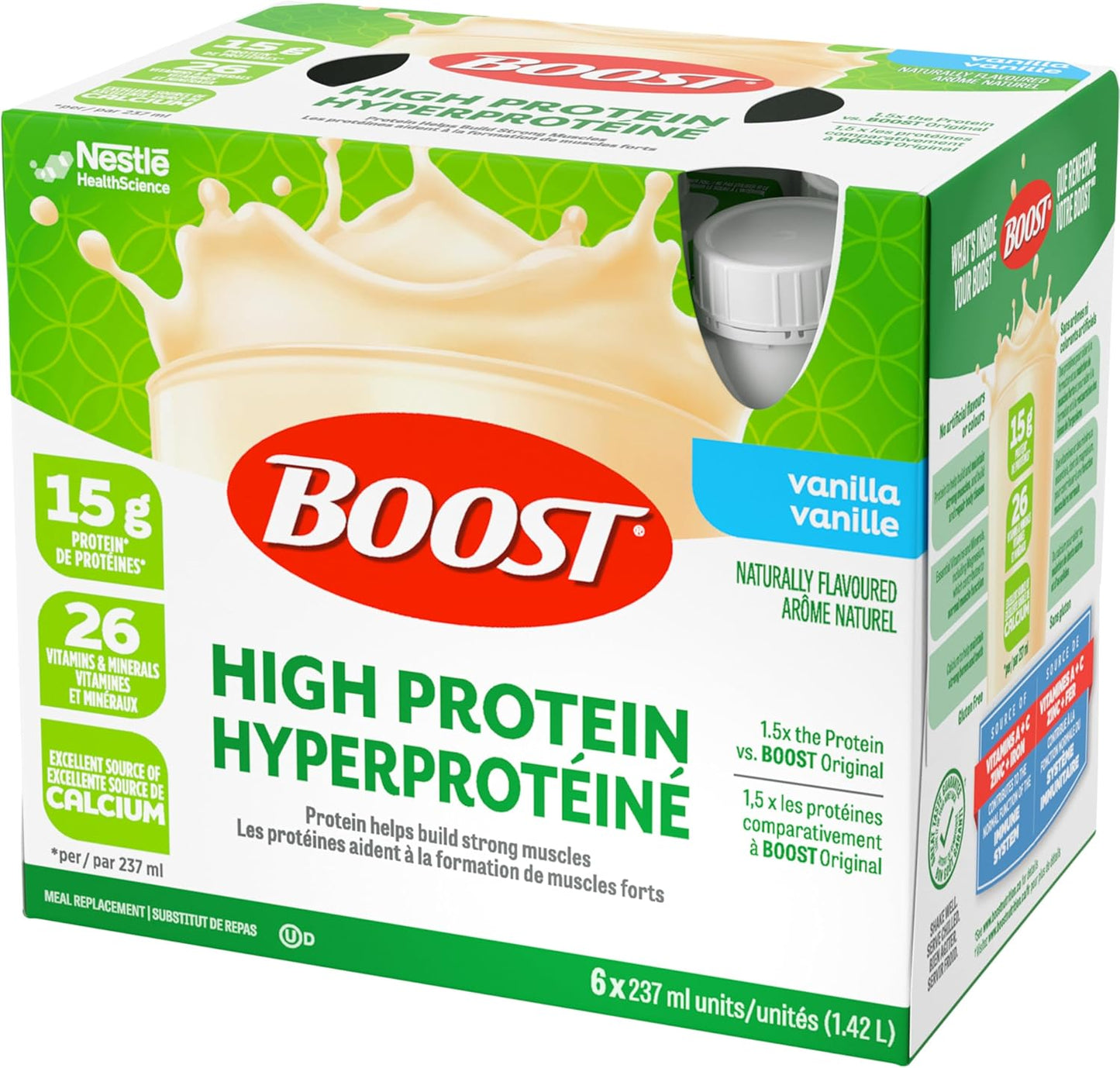 BOOST 15 克高蛋白代餐饮料，香草味，237 毫升，6 包（4 包）