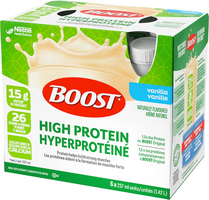BOOST 15 克高蛋白代餐饮料，香草味，237 毫升，6 包（4 包）