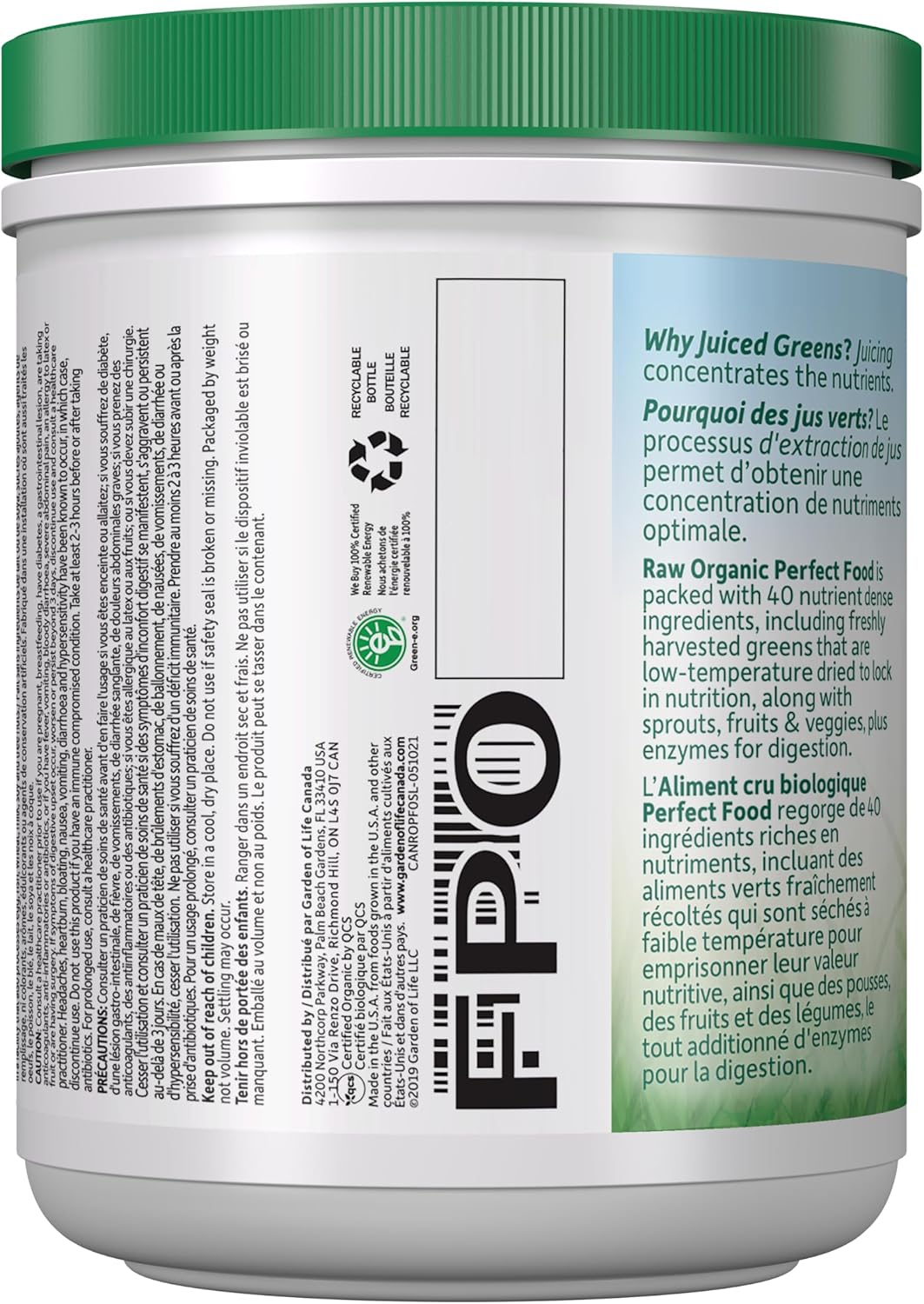 Garden of Life Raw Organic Perfect Food Green Superfood Original 207 gram."Raw Organic Perfect Food is packed with 40 nutrient-dense ingredients, including freshly harvested greens that are low-temperature dried to lock …