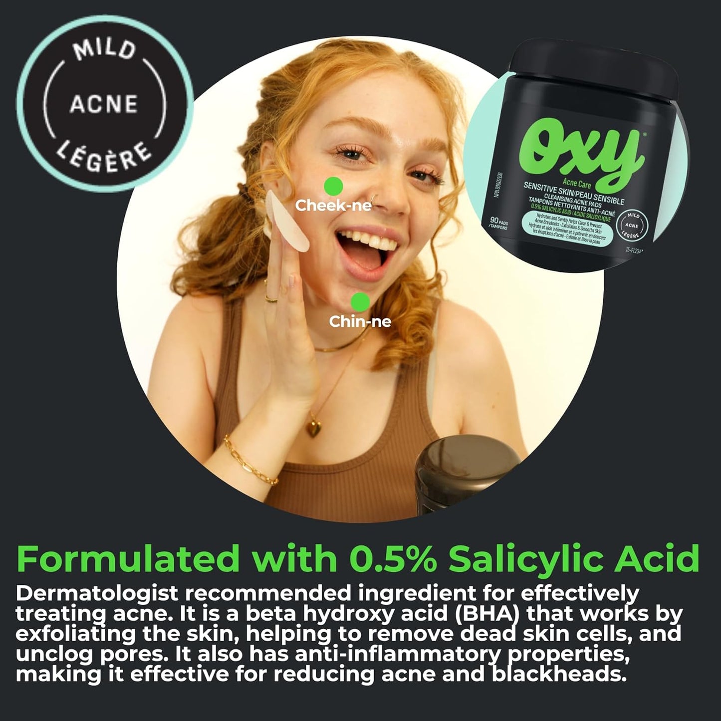 Oxy Sensitive Skin Cleansing Acne Pads - Clinically Proven Salicylic Acid (0.5%) – Gentle Formula to Help Treat and Prevent Breakouts - Enhanced Moisturizers - Unscented - Dermatologist Tested