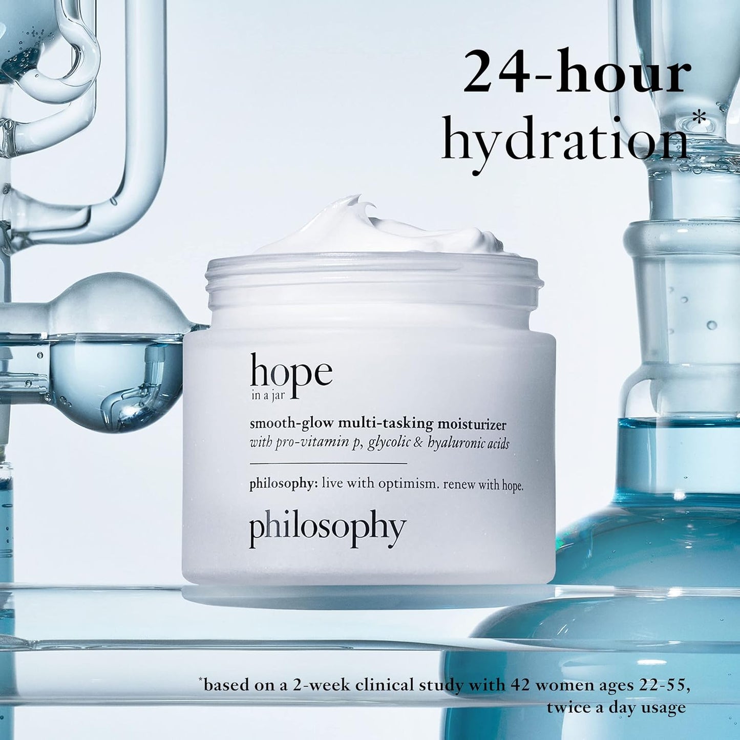 PHILOSOPHY hope in a jar smooth-glow moisturizer 60ml, multi-tasking moisturizer with pro-vitamin p, glycolic & hyaluronic acids