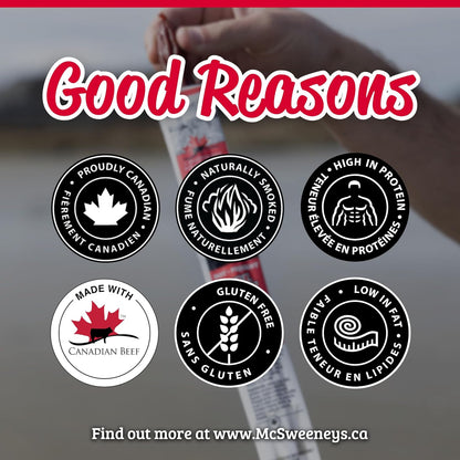 McSweeney's Hot All Beef Meat Stick Box. 100% Made in Canada, High Protein Snacks, Low Carb, Gluten Free, Low Fat, Meat Snacks, Naturally Smoked, Shelf Stable, Bulk Case 50g (Pack of 16)