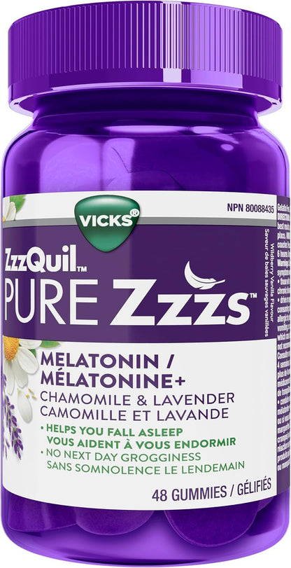 Vicks ZzzQuil PURE Zzzs 褪黑素助眠軟糖，48 粒