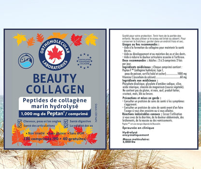 Orthomolecular Laboratories - Beauty Collagen Hydrolyzed Marine Collagen Peptides 1000mg, 130 Tablets 32-Day Supply - Vitamins for Bone Strength, Digestive Health, Joint Health, Hair, Skin and Nails