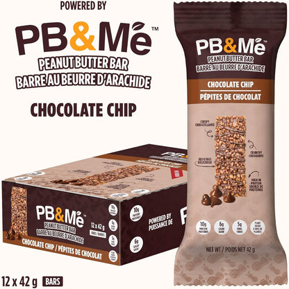PB&Me Peanut Butter Protein Bars –Chocolate Chip, 10g Protein, Low Sugar, High Fiber, No Artificial Sweeteners or Preservatives, Meal Replacement, 5-Pack, Snack Bars for Work, Gym & Travel