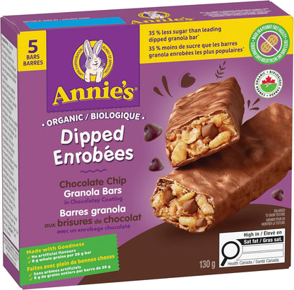 ANNIE'S 巧克力碎燕麦棒，有机，无人工香料，全谷物，5 包燕麦棒