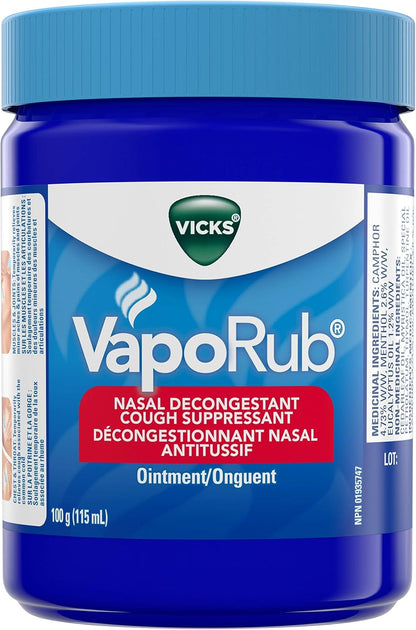 Vicks VapoRub 鼻塞緩解劑，止咳藥，緩解感冒、疼痛和疼痛，胸部按摩膏，原味，100 克/115 毫升