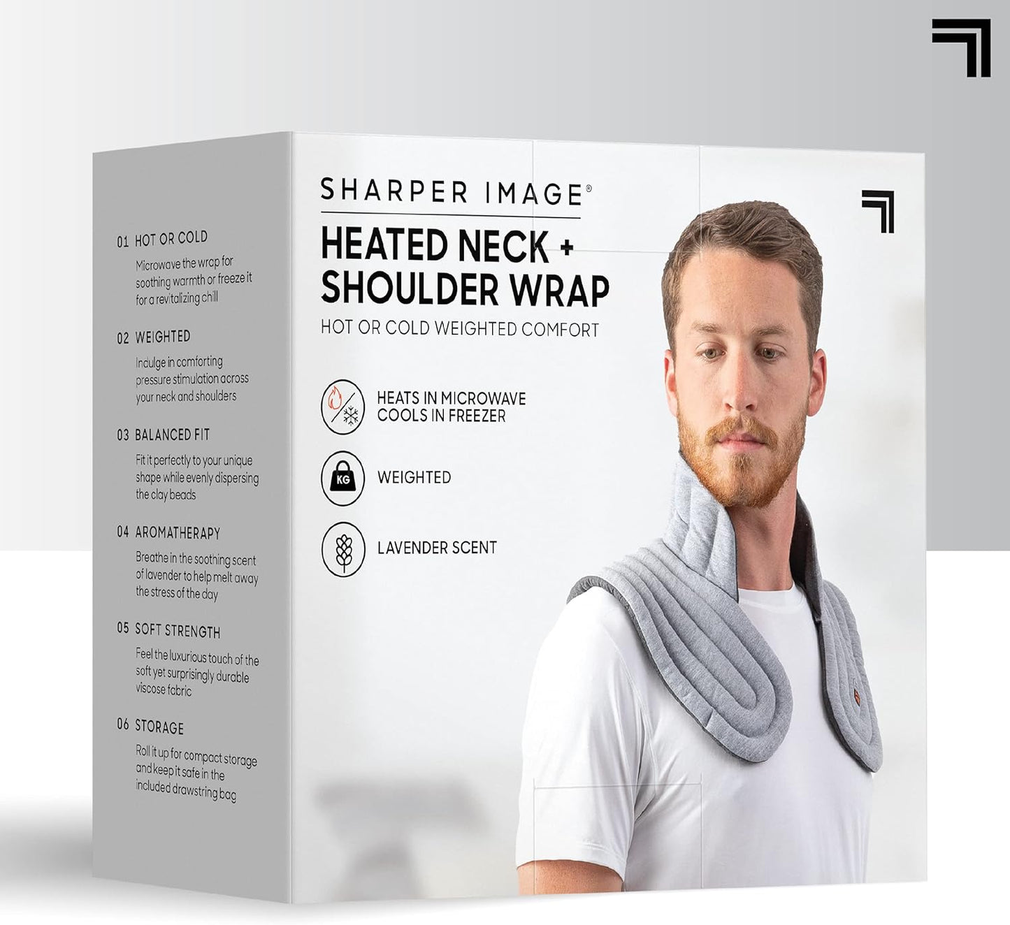 SHARPER IMAGE Heated Neck & Shoulder Aromatherapy Wrap, Lavender Scented Hot & Cold Therapy, Weighted Muscle Pain & Stress Relief, Luxurious Soft Plush, Adjustable Fit, Relaxation & Self-Care