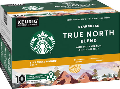 星巴克 True North 金色淺烘焙咖啡，單份 Keurig K-cup 膠囊，6 盒，60 粒膠囊和 TRUE NORTH BLEND 金色烘焙研磨咖啡 K-CUP 膠囊，10 支裝