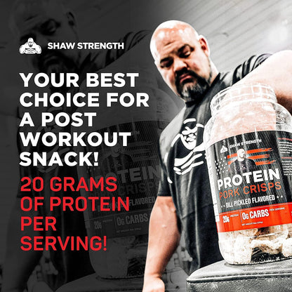 Shaw Strength Protein 豬皮（蒔蘿泡菜味，8盎司）；專為世界最強壯男人 Brian Shaw 研發，生酮友好，高蛋白，無碳水化合物，全天然，椰子油炸