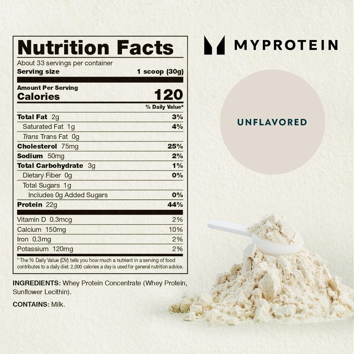 Myprotein Impact 乳清蛋白混合物，無味，2.2 磅（40 份），2.2 磅（1 包）