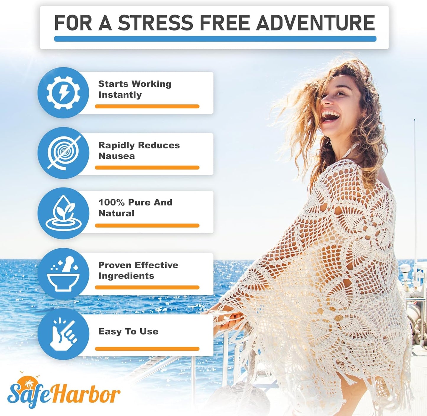 SafeHarbor Motion Sickness Patches | Anti Nausea Patches for Your Cruise Essentials | Natural and Non Drowsy Sea Sickness Patches for Cruise, Car Sickness, Flying and More (50 Count, 50, Count)