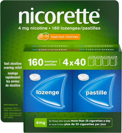 Nicorette Fruit 4mg Lozenges, Quit Smoking Aid, NRT, Nicotine Replacement Products, Craving Relief, Fruit Flavoured, 160 Pack