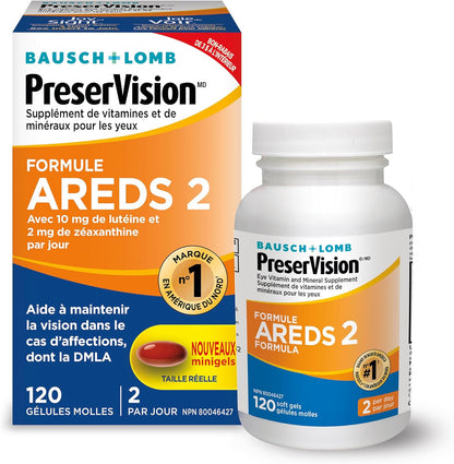 PreserVision AREDS 2 Eye Vitamin & Mineral Supplement, Contains Lutein, Vitamin C, Zeaxanthin, Zinc, Vitamin E, Eye Health Supplements for Adults, 120 Softgels