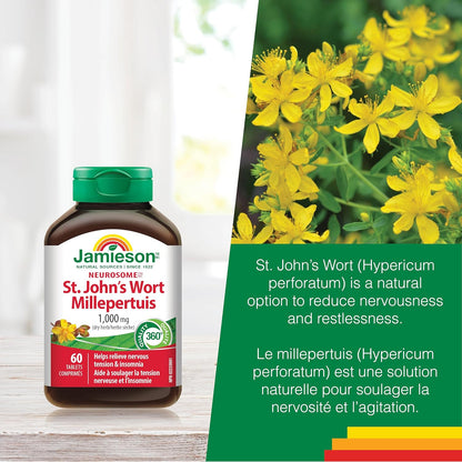 Jamieson 圣约翰草 1000 毫克，神经调节剂，镇静舒缓神经紧张。非转基因，无麸质，60 片装，加拿大制造
