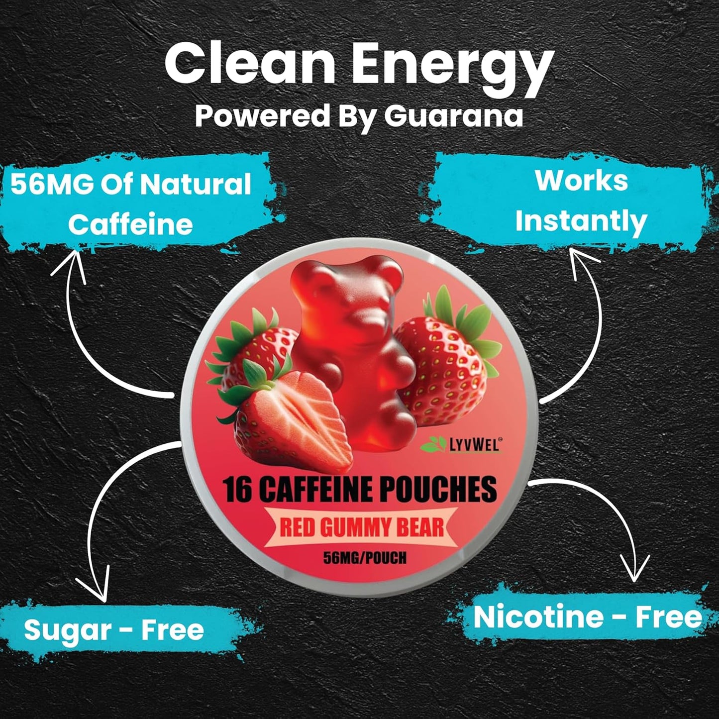 LYVWEL 5 包咖啡因浸剂 | 益智专注力和神经支持 | 天然咖啡因提升 | 每罐 16 包 | 每包含 56 毫克咖啡因 | 不含尼古丁，不含烟草 | 即时能量提升