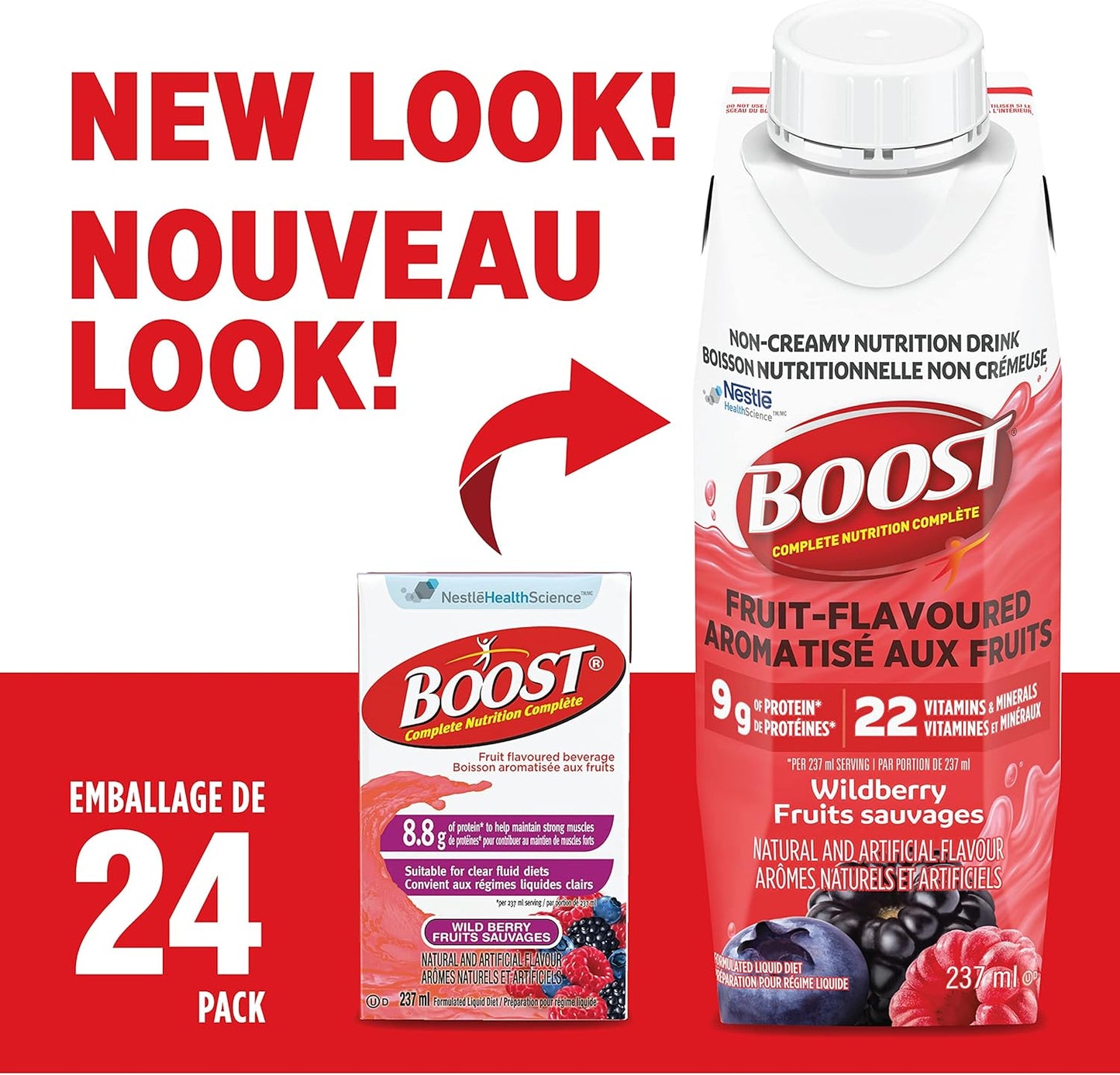 Boost 水果味饮料桃子味，237 毫升，24 支 & 水果味饮料野莓味，237 毫升，24 支